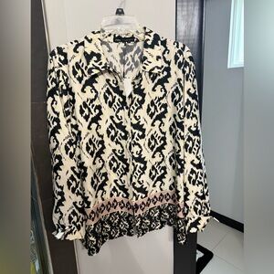 Zara Black and Cream Patterned Women's Top